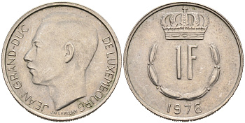 ЛЮКСЕМБУРГ 1 ФРАНК 1976 ВЕЛИКИЙ ГЕРЦОГ ЖАН KM 55 медно-никель UNC 4589-431