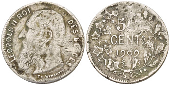 Бельгия 50 сантимов 1909 Леопольд II (1865-1909), DES BELGES KM 60.1 серебро 4546-213