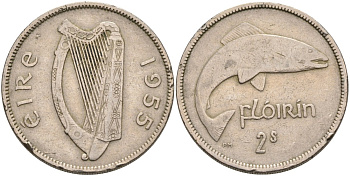 Ирландия 1 флорин 1955 лосось KM 15а медно-никель 88-713