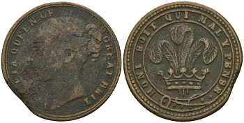 Англия жетон, токен ND ИГРОВОЙ ЖЕТОН, КОРОЛЕВА ВИКТОРИЯ, ДИАМЕТР 20 ММ. бронза 99-449