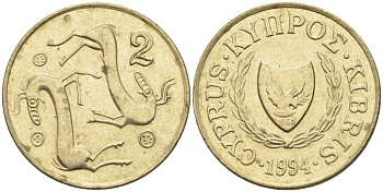 Кипр 2 цента 1994 KM 54.3 никель латунь 4174-1264
