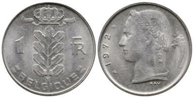 Бельгия 1 франк 1972 Belgique, Бодуэн I (1951-1993) KM 142.1 медно-никель 259-753