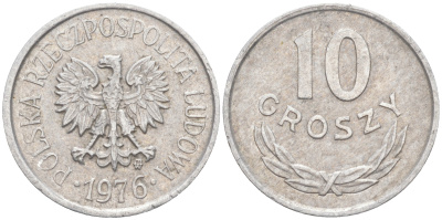 ПОЛЬША 10 ГРОШЕЙ 1976 MW KM АА47 алюминий 187-915