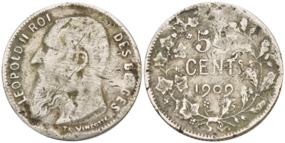 Бельгия 50 сантимов 1909 Леопольд II (1865-1909), DES BELGES KM 60.1 серебро 4546-213