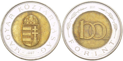 ВЕНГРИЯ 100 ФОРИНТОВ 1997 СОКОЛ БАЛОБАН KM 721 биметалл 4523-534