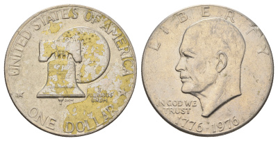 США 1 доллар 1976 200 лет независимости, Президент Эйзенхауэр, колокол KM 206 медь плакированная медно-никелем 4386-433