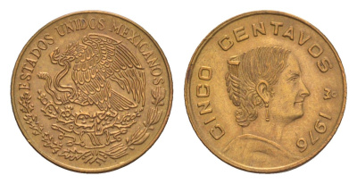 Мексика 5 сентаво 1976 Мо, Жозефа Ортис де Домингес KM 427 латунь UNC 4636-457