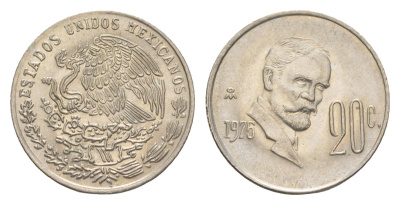 Мексика 20 сентаво 1975 Франциско Индалеси KM 442 медно-никель UNC 4613-352