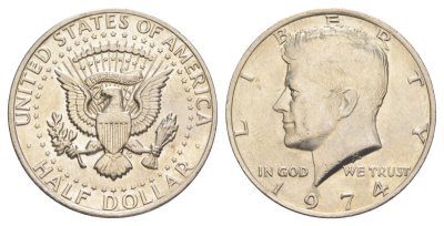 США 1/2 доллара (50 центов) 1974 Джон Кеннеди KM 202b медь плакированная медно-никелем aUNC 4536-536