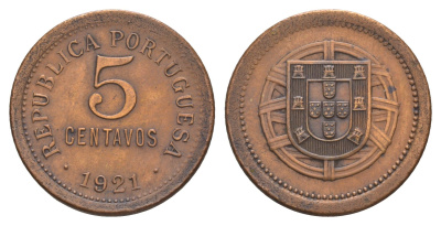 Португалия 5 сентаво 1921 KM 569 бронза 4657-834