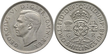 Великобритания 2 шиллинга (флорин) 1948 Георг VI (1936-1952) KM 865, Spink 4102 медно-никель 215-826