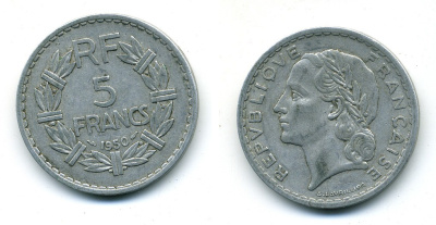 ФРАНЦИЯ 5 ФРАНКОВ 1950 KM 888b.1 алюминий 84-713