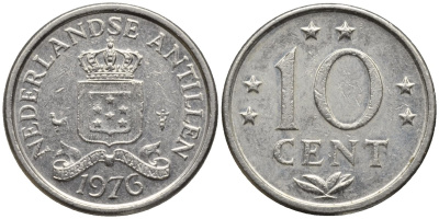 Нидерландские Антилы 10 центов 1976 Юлиана (1948-1980) KM 10 никель 192-765