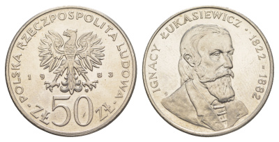 Польша 50 злотых 1983 MW, Игнатий Лукасевич KM 146 медно-никель  UNC  4634-135