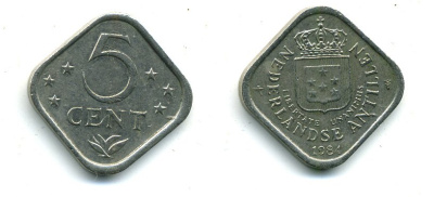 Нидерландские Антилы 5 центов 1984 Беатрикс (1980-2013) KM 13 медно-никель 46-2568