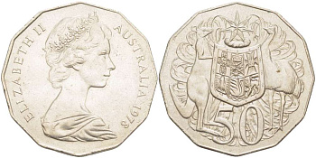 Австралия 50 центов 1978 Елизавета II (1952-2022), герб, кенгуру KM 68 медно-никель 4184-1024