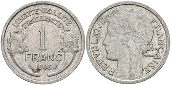 Франция 1 франк 1948 KM 885a.1 алюминий 4142-956