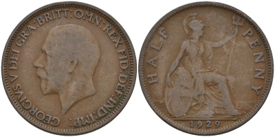 Великобритания 1/2 пенни 1935 Георг V (1910 - 1936) KM 837, Spink 4058 бронза 4146-212