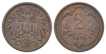 Австрия 2 геллера 1914 Франц Иосиф I (1848-1916) KM 2801 бронза 4684-824