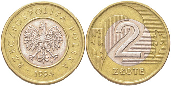 Польша 2 злотых 1994 Y 283 биметалл 4614-661