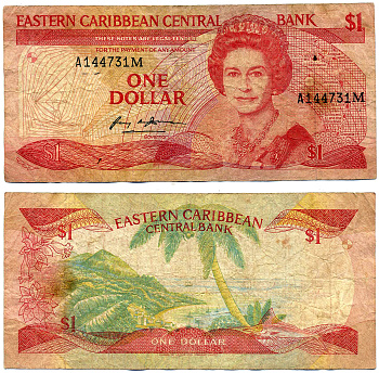 Восточно-Карибские штаты 1 доллар 1988-1989 TDLR, буква M Pick 21m бумага VF- 2197-32-3-1