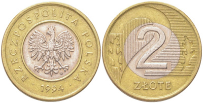 Польша 2 злотых 1994 Y 283 биметалл 4614-661