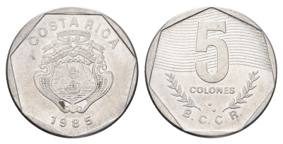 Коста-Рика 5 колонов 1985 год-тип KM 214.2 нержавеющая сталь 4663-946