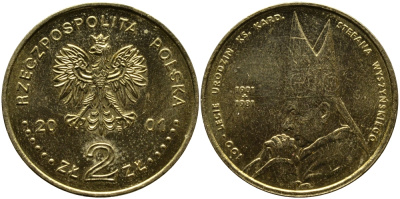Польша 2 злотых 2001 MW, 100 лет со дня рождения Стефана Вышинского (1901-1981) KM 418, Parchimowicz 834 нордик UNC 1526-941