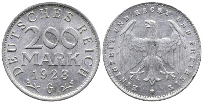 ГЕРМАНИЯ 200 МАРОК 1923 G KM 35, J. 304 алюминий 24-832