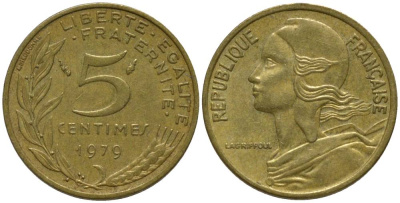 ФРАНЦИЯ 5 САНТИМОВ 1979 ТИП MARIANNE KM 929 медь алюминий никель 218-1218