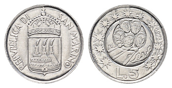 Сан-Марино 5 лир 1973 KM 24 алюминий UNC 4387-729