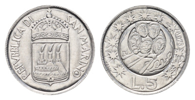 Сан-Марино 5 лир 1973 KM 24 алюминий UNC 4387-729