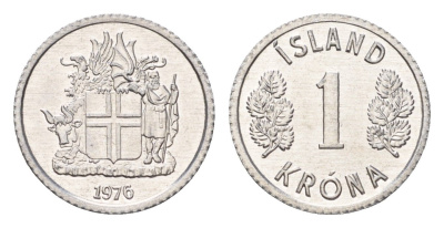 Исландия 1 крона 1976 KM 23 алюминий UNC 4687-764