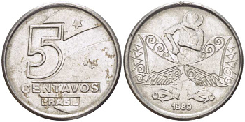 БРАЗИЛИЯ 5 СЕНТАВО 1989 РЕФОРМА 1989-1990 KM 612 нержавеющая сталь 105-863