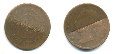 Стрейтс-Сетлментс 1 цент 1891 Виктория (1837-1901) KM 16 медь 4383-744