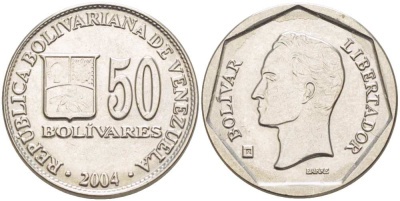 ВЕНЕСУЭЛА 50 БОЛИВАРОВ 2004 KM 82 сталь плакированная никелем 217-754