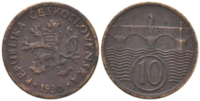 Чехословакия 10 геллеров 1930 KM 3 медь цинк 4136-1055