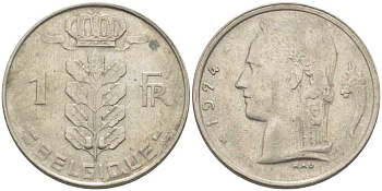 Бельгия 1 франк 1974 Belgique, Бодуэн I (1951-1993) KM 142.1 медно-никель 119-526