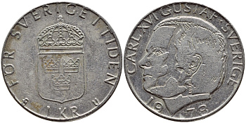 Швеция 1 крона 1978 Карл XVI Густав (1973- ) KM 852 медь плакированная медно-никелем 4397-856