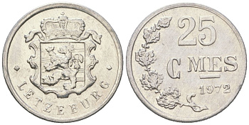 Люксембург 25 сантимов 1972 Герцог Жан (1964-1999) KM 45a алюминий aUNC 4154-317