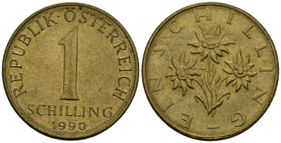 Австрия 1 шиллинг 1990 KM 2886 алюминиевая бронза 4135-221