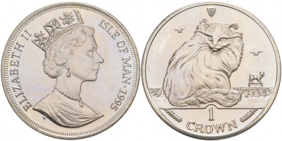 Остров Мэн 1 крона 1995 турецкая кошка КМ 446 медно-никель UNC 73-914