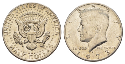 США 1/2 доллара (50 центов) 1973 Джон Кеннеди KM 202b медь плакированная медно-никелем aUNC 4536-413