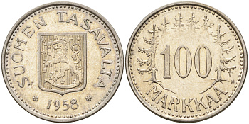 Финляндия 100 марок 1958 H KM 41 серебро    4155-152