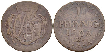 САКСОНИЯ 1 ПФЕННИГ 1806/795 Н/C, ФРИДРИХ АВГУСТ III (1763-1806) KM 1000 (С91) медь 206-361