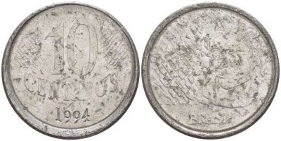 Бразилия 10 сентаво 1994 голова свободы KM 633 нержавеющая сталь 56-1025