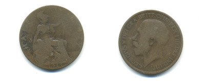 Великобритания 1/2 пенни 1917 Георг V (1910-1936) KM 809, Spink 4056 бронза 59-913