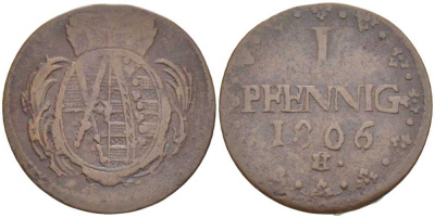 САКСОНИЯ 1 ПФЕННИГ 1806/795 Н/C, ФРИДРИХ АВГУСТ III (1763-1806) KM 1000 (С91) медь 206-361