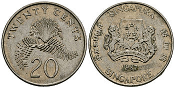 Сингапур 20 центов 1987 KM 52 медно-никель 4167-956