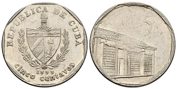 Куба 5 сентаво 1999 KM 575.2, Schoen 713, JMA MC19 сталь плакированная никелем 4115-938